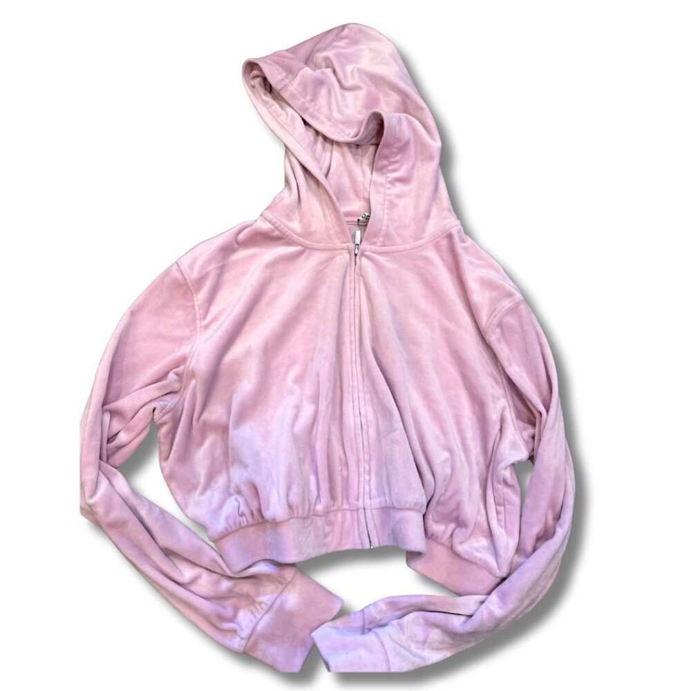 Pink Velvet Cropped Women Hoodie H&M Divided Size Large
